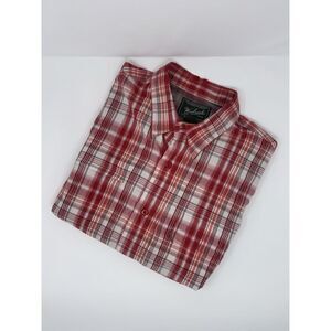 Woolrich Short Sleeve Mens L Button Front Shirt Red White Plaid